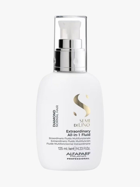 Alfaparf Milano Semi di Lino Diamond Extraordinary All-in-1 Leave-In Fluid with Thermal Protection in branded component on a light gray background
