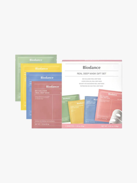 Biodance Real Deep Mask Gift Set in branded components on a light gray background